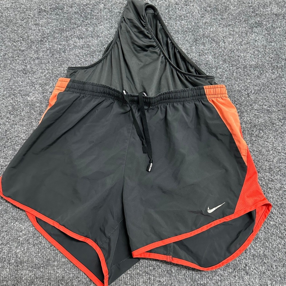 Nike Shorts Womens Size S Gray Orange Dri-Fit Running Athletic Breathable Mesh